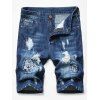 Patchworks Ripped Decorated Denim Shorts - DENIM DARK BLUE 42