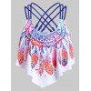 Feather Print Strappy Padded Swim Top - BLUE XL