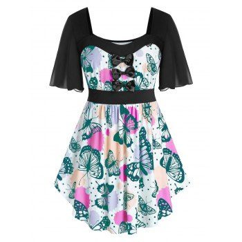 

Plus Size Butterfly Print Bowknot T Shirt, Medium sea green