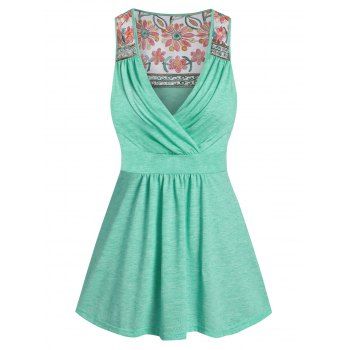 

Flower Lace Insert Knot Back Tank Top, Medium turquoise
