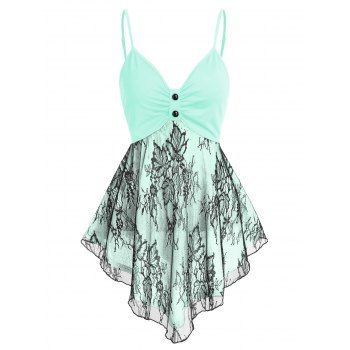 

Floral Lace Insert Ruched Asymmetric Hem Corset Skirted Cami Tank Top, Light aquamarine