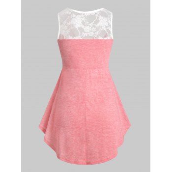 

Plus Size Lace Panel Sheer Frilled Tunic Tank Top, Watermelon pink