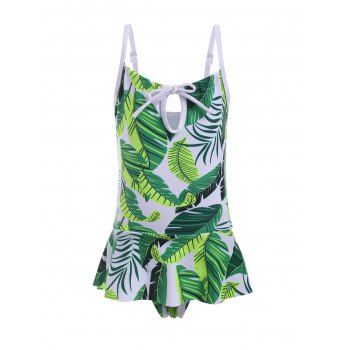 

Girls Leaf Peplum One-piece Swimsuit, Sea turtle green