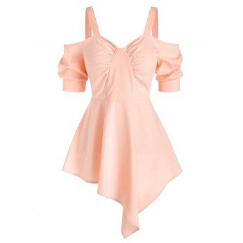 

Open Shoulder Ruched Asymmetric Blouse, Pink