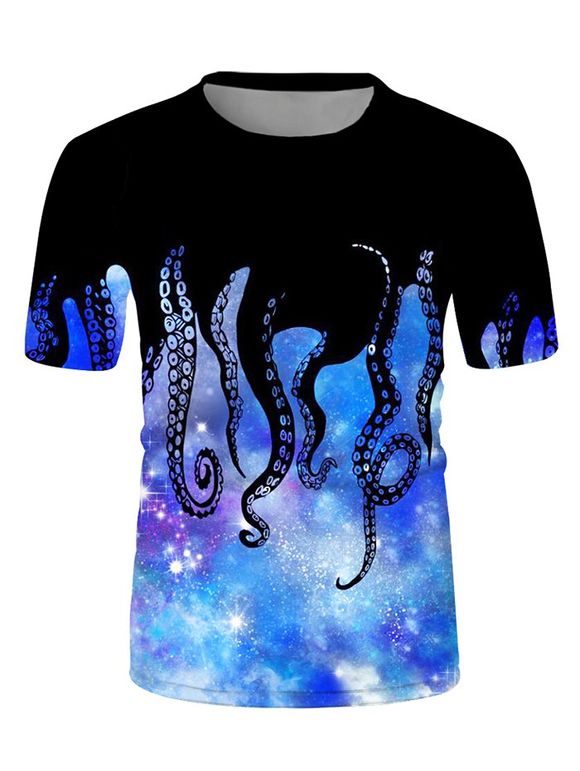 T-shirt Décontracté Pieuvre Galaxie Imprimés à Col Rond - multicolor A M