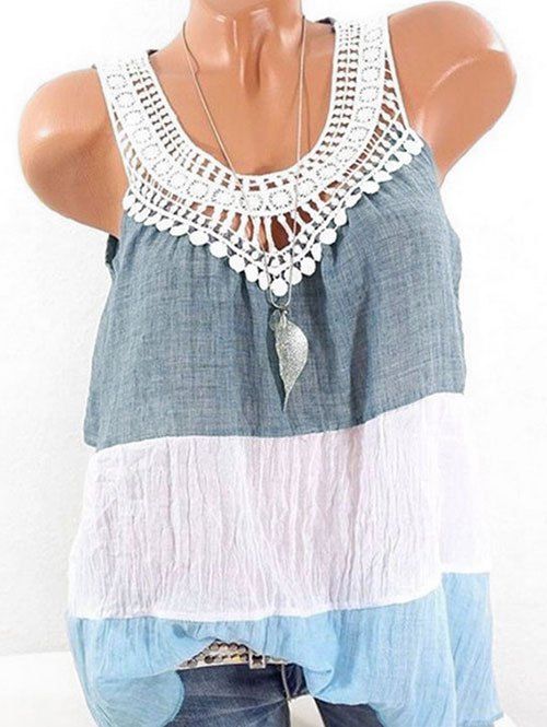 Débardeur au Crochet en Dentelle en Blocs de Couleurs de Grande Taille - multicolor A 5XL