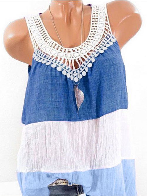 Débardeur au Crochet en Dentelle en Blocs de Couleurs de Grande Taille - multicolor C 5XL