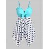 Maillot de Bain Tankini de Grande Taille Armature en V à Pois avec Nœud Papillon - Bleu Zircon L