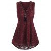 Débardeur Haut Bas en Dentelle à Demi-Zip de Grande Taille - Rouge Vineux 2XL