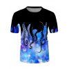 T-shirt Décontracté Pieuvre Galaxie Imprimés à Col Rond - multicolor A 3XL