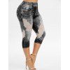 Legging Court 3D Denim Imprimé de Grande Taille - Noir 4X