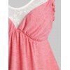 Plus Size Lace Panel Sheer Frilled Tunic Tank Top - WATERMELON PINK 5X