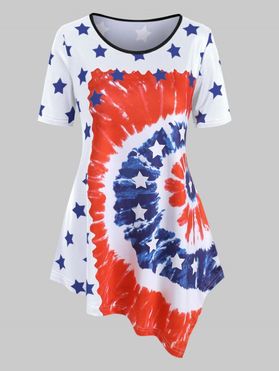 Stars Spiral Tie Dye Print Asymmetrical Plus Size T-shirt