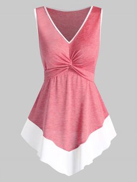 Contrast Colorblock Tank Top Twist Front Pointed Hem Casual Tank Top