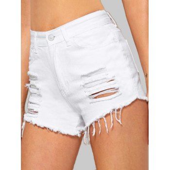 

Distressed Cuff Off Jean Shorts, White