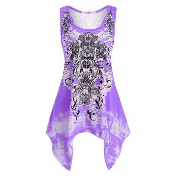 

Plus Size Handkerchief Tribal Print Tank Top, Purple