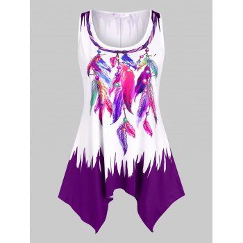 

Plus Size Feather Printed Handkerchief Tank Top, Violet