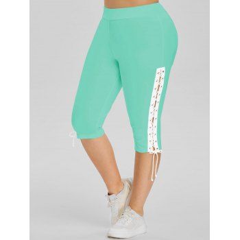 

Lace Up Side High Waisted Plus Size Capri Pants, Green
