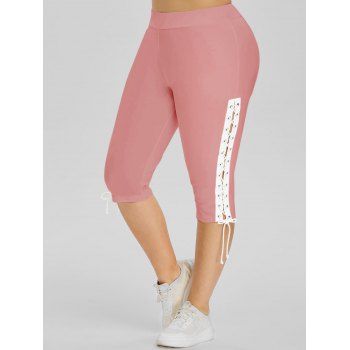 

Lace Up Side High Waisted Plus Size Capri Pants, Pink
