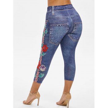 

Plus Size Flower Flag 3D Print Cropped Jeggings, Ocean blue