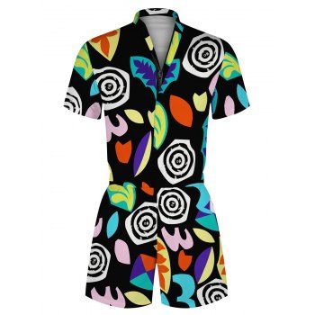 

Geometric Graphic Print Casual Romper, Multicolor