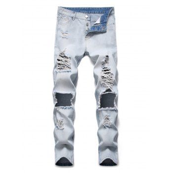 

Destroyed Hole Design Button Fly Jeans, Jeans blue