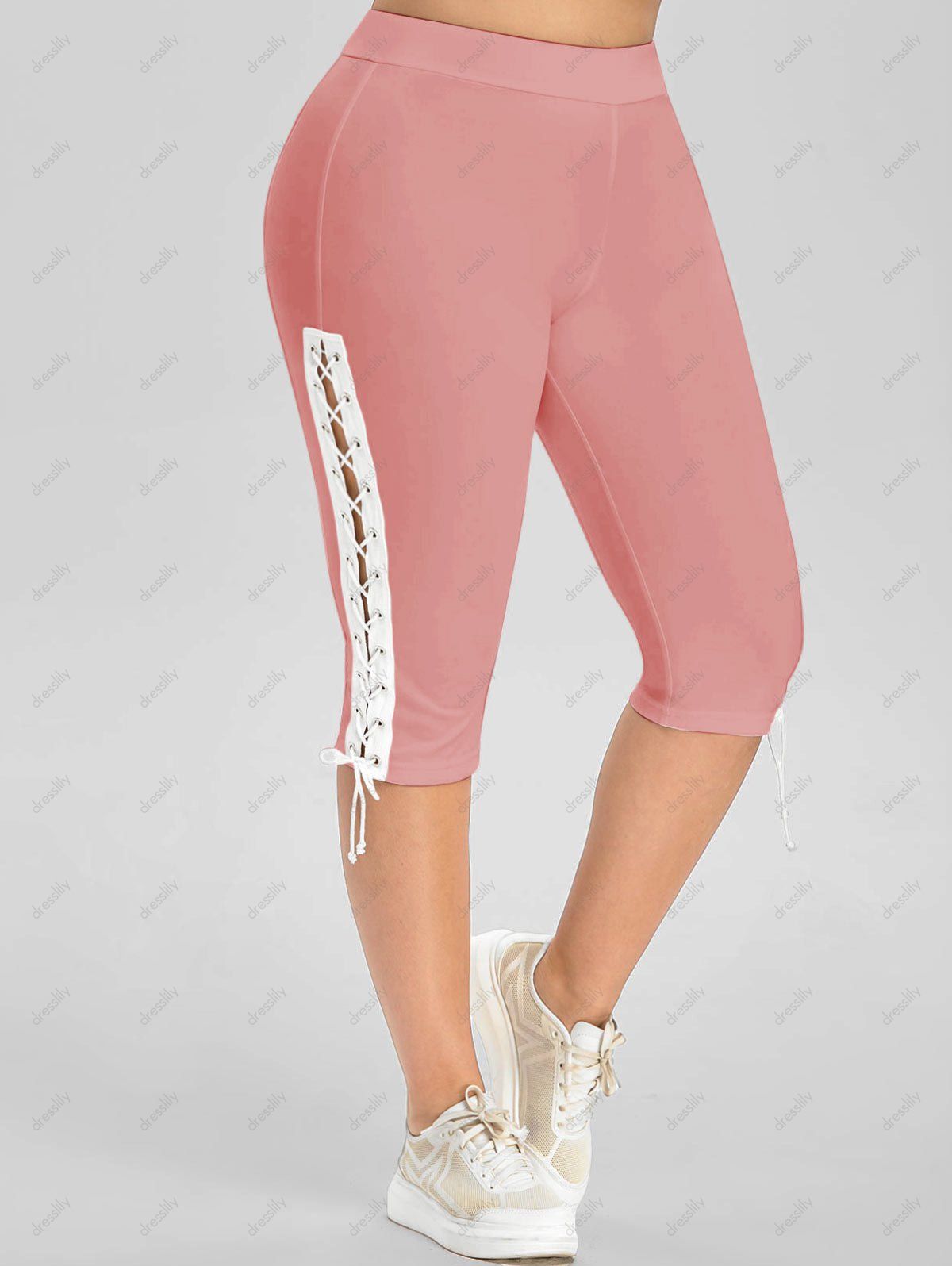 pink lace up pants suki