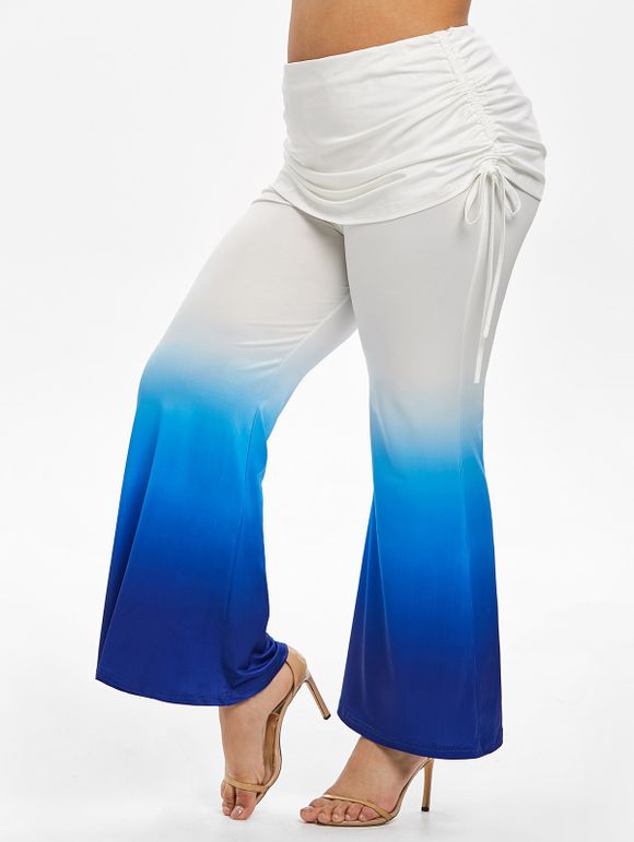 Pantalon Sanglé Teinté à Ourlet de Cloche de Grande Taille - Bleu Océan 1X