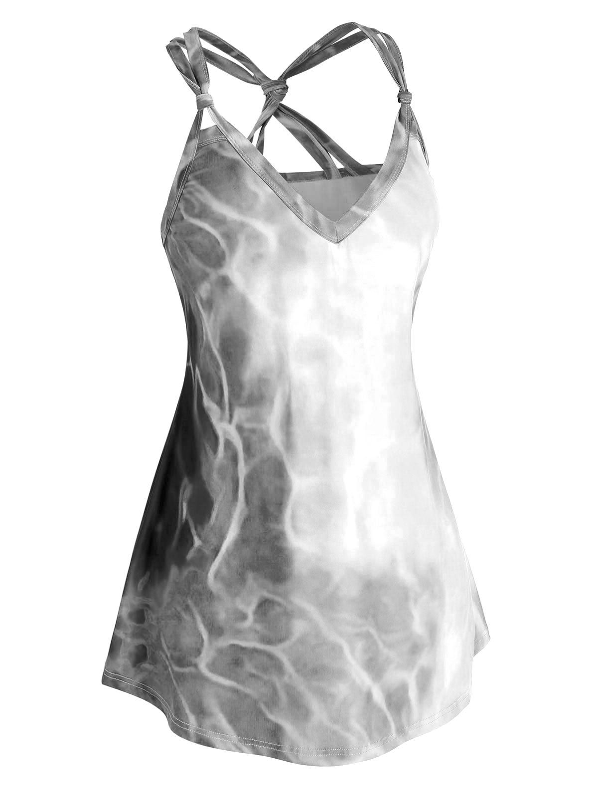 

Plus Size Knotted Water Print Tank Top, Black