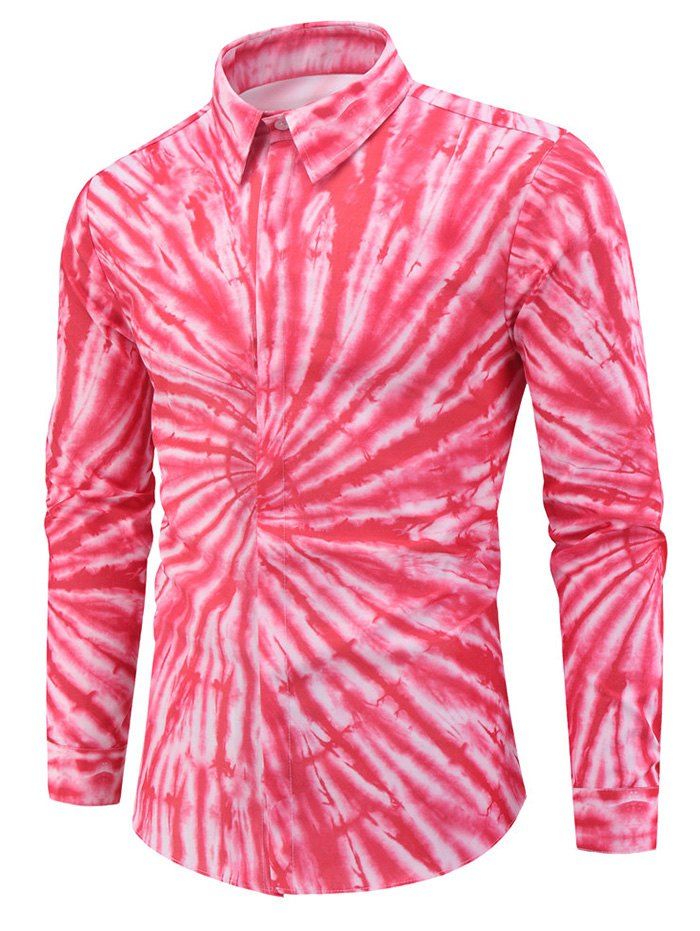 Spiral Tie Dye Print Button Up Long Sleeve Shirt - multicolor 2XL