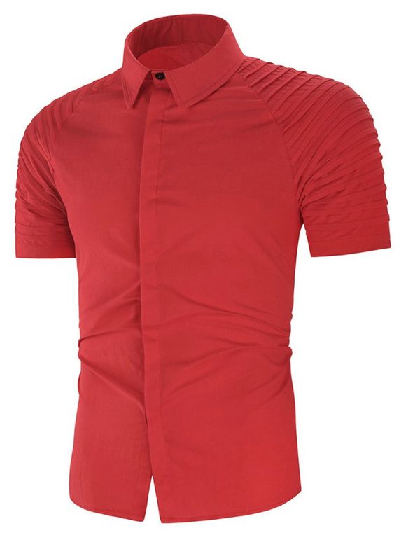 Chemise Plissée Boutonnée à Manches Raglan - Rouge XL