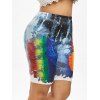 Short 3D Papillon Arc-en-Ciel Imprimé de Grande Taille en Denim - multicolor 5X