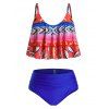 Maillot de Bain Tankini Imprimé à Coupe Haute de Grande Taille à Volants - Bleu 2X