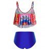 Plus Size Printed Ruched High Rise Tankini Swimwear - BLUE 5X