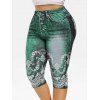 Legging Court 3D Fleuri Imprimé de Grande Taille - Vert 5X