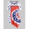 Stars Spiral Tie Dye Print Asymmetrical Plus Size T-shirt - WHITE 1X