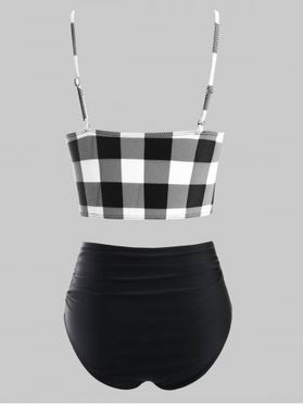 Plaid Bowknot Push Up Ruched Tankini Swimwear