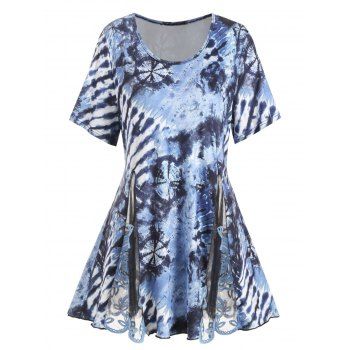 

Plus Size Embroidered Tie Dye T Shirt, Midnight blue