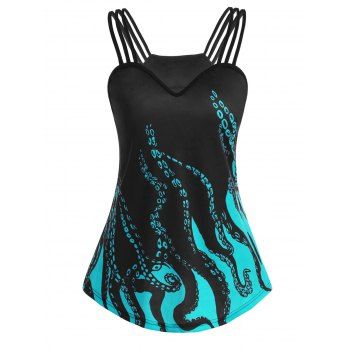 

Gothic Marine Life Octopus Print Strappy Cami Tank Top, Celeste
