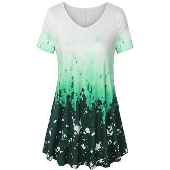 

Plus Size V Neck Tie Dye T Shirt, Medium aquamarine