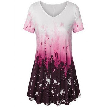 

Plus Size V Neck Tie Dye T Shirt, Rose red