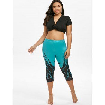 Plus Size Galaxy Octopus Print Cropped Leggings