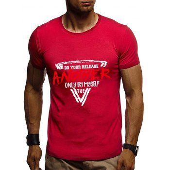 

Letter Geometric Print Basic T-shirt, Lava red