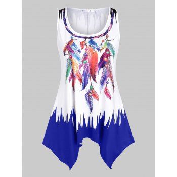 

Plus Size Feather Printed Handkerchief Tank Top, Blue