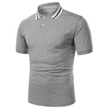 

Striped Turndown Collar Short Sleeve Casual T Shirt, Gray