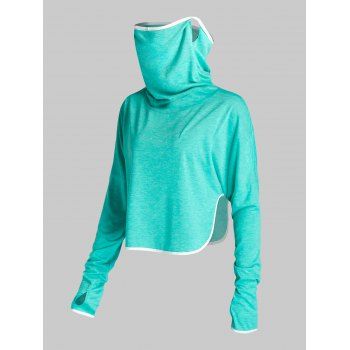 

Plus Size Thumb Hole Face Protection Binding Slit Tee, Medium turquoise