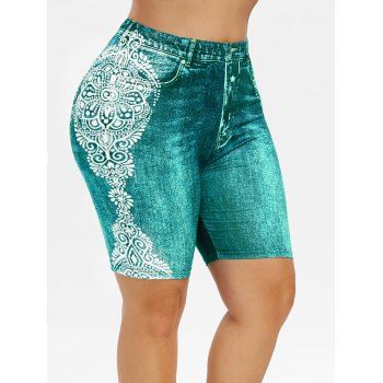 

Plus Size Tribal Print Faux Denim Shorts, Macaw blue green