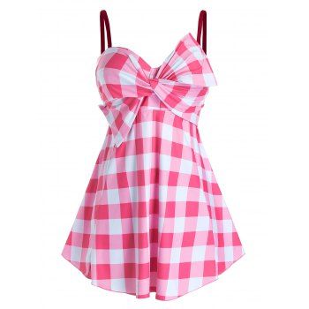 

Plus Size Plaid Twist Bowknot Skirted Tankini Swimwear, Multicolor