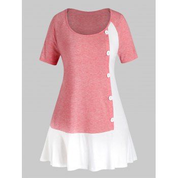 

Plus Size Two Tone Mock Button T Shirt, Watermelon pink