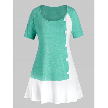 

Plus Size Two Tone Mock Button T Shirt, Medium turquoise